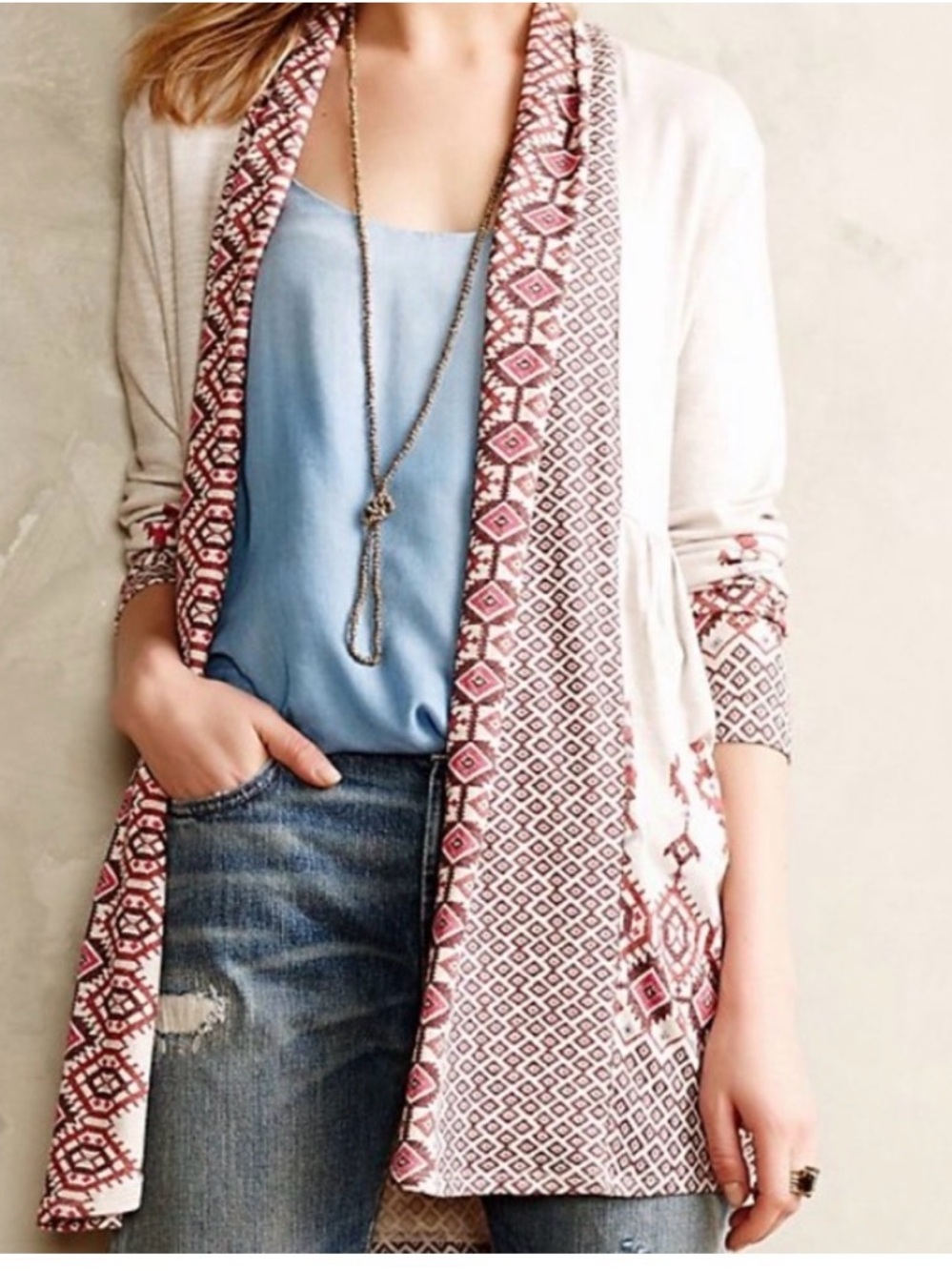 Anthropologie Women’s One September Solstice Night tribal print peplum cardigan.